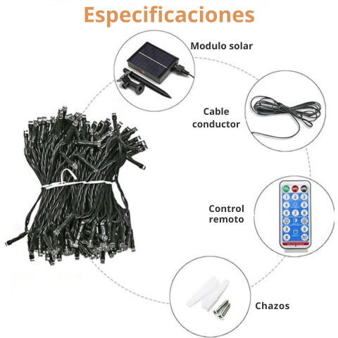 Luces navideñas - incluye panel solar, multicolor con 8 modos, son de 20 metros y resistente al agua - ¡Ahorra energía! 50% DCT