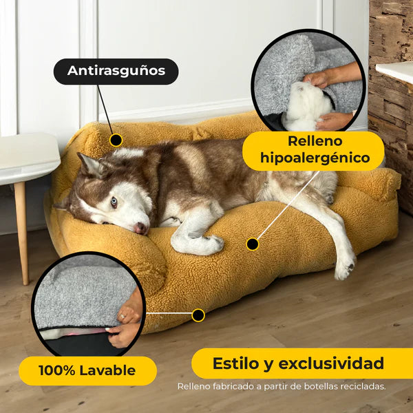 Sofá para mascotas - Diseño anti estrés, tela de peluche, Relleno extra acolchado y vienen 3 tamaños para que escojas - ¡Hazlo feliz hoy mismo!
