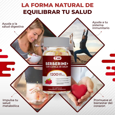 Suplemento berberina 1200 mg - Ayuda a controlar el azúcar, mejora la insulina del cuerpo, reduce colesterol y triglicéridos - ¡Mejora tu calidad de vida hoy!