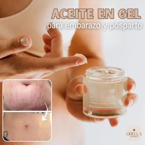 Aceite en gel para embarazo y posparto 100 ml - Disminuye estrías, Hipoalergénico y dermatológicamente probado - ¡lleva 2 unidades para 6 meses!