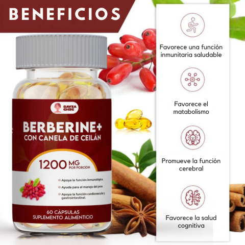 Suplemento berberina 1200 mg - Ayuda a controlar el azúcar, mejora la insulina del cuerpo, reduce colesterol y triglicéridos - ¡Mejora tu calidad de vida hoy!