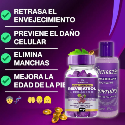 💜 COMBO SUPLEMENTO RESVERATROL + CREMA CON RESVERATROL | FIRMEZA, HIDRATACIÓN Y ENERGÍA CELULAR + ENVÍO GRATIS