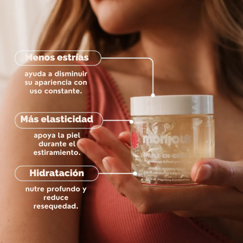 Aceite en gel para embarazo y posparto 100 ml - Disminuye estrías, Hipoalergénico y dermatológicamente probado - ¡lleva 2 unidades para 6 meses!