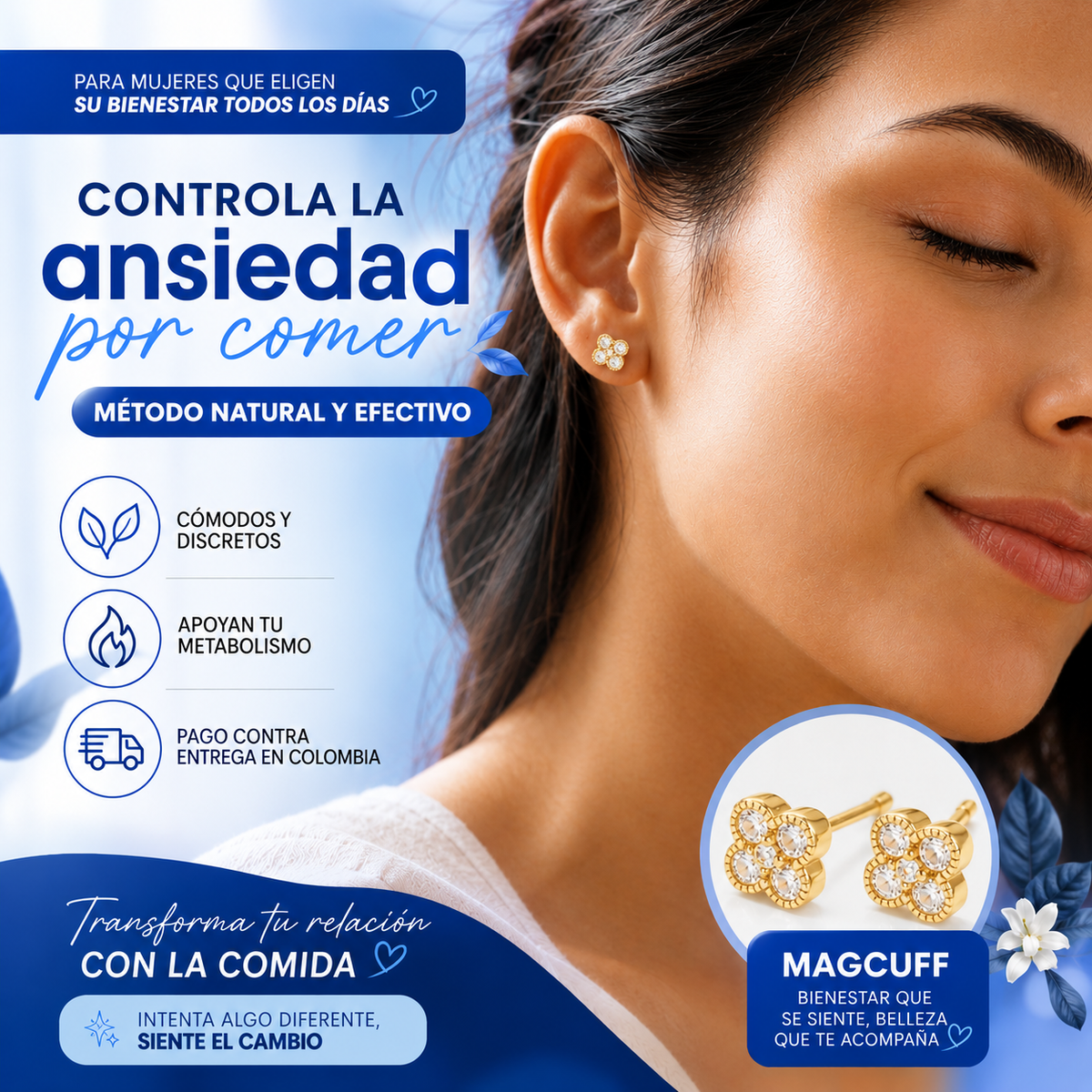 Pendientes Magcuff - Regulan el metabolismo, disminuyen la ansiedad y los antojos + PDF de hábitos saludables