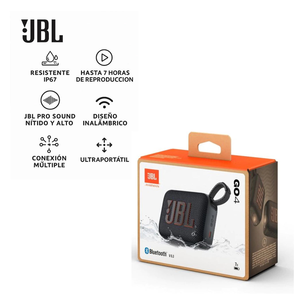 PARLANTE JBL GO 4 - Sonido compacto, bluetooh 5.3, resistente al agua y polvo + ¡1 mes de spotify premium!